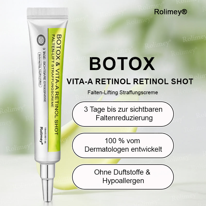 👨‍⚕️Jetzt jugendliche Haut zurückgewinnen 💫Rolimey® Botox & Vita-A Retinol Shot Falten-Lift Straffungscreme