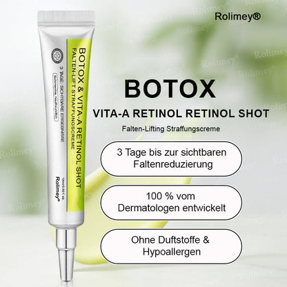 👨‍⚕️Jetzt jugendliche Haut zurückgewinnen 💫Rolimey® Botox & Vita-A Retinol Shot Falten-Lift Straffungscreme
