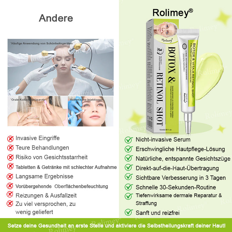 👨‍⚕️Jetzt jugendliche Haut zurückgewinnen 💫Rolimey® Botox & Vita-A Retinol Shot Falten-Lift Straffungscreme