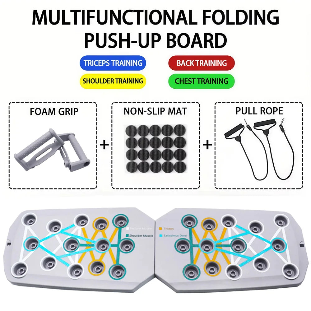 Multifunktionales Push-up-Board für Brust, Arme, Rücken und Bauch.