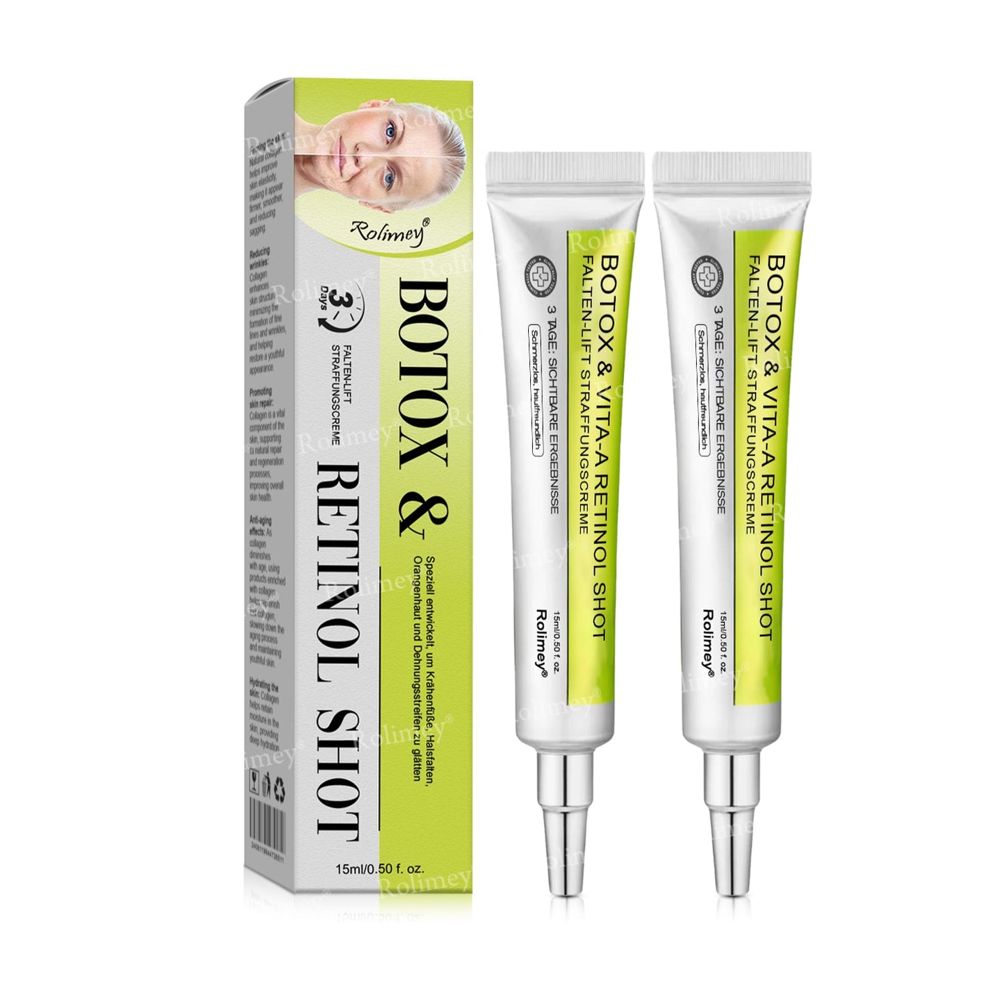 👨‍⚕️Jetzt jugendliche Haut zurückgewinnen 💫Rolimey® Botox & Vita-A Retinol Shot Falten-Lift Straffungscreme
